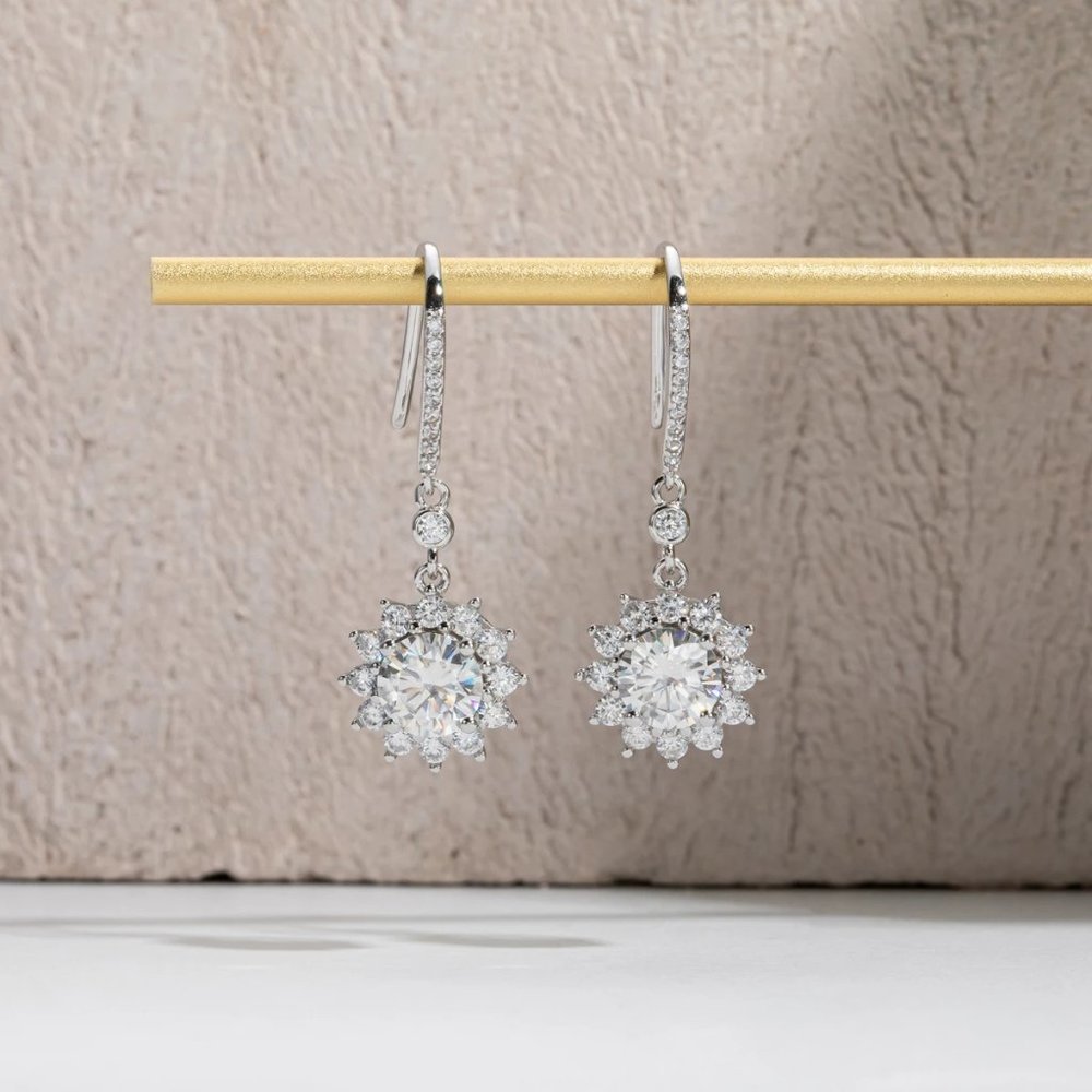 Certified 2ct. t.w. Moissanite Diamond Sunflower Drop Earrings NEW - Picture 5 of 12